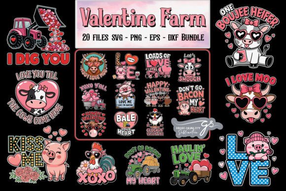Valentine Farm SVG Bundle for Crafts and Graphics